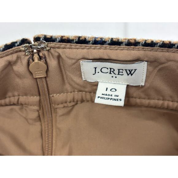 J.Crew Factory Wool-Blend Lined Mini Skirt Houndstooth Brown Size 10 Preppy - Picture 2 of 9